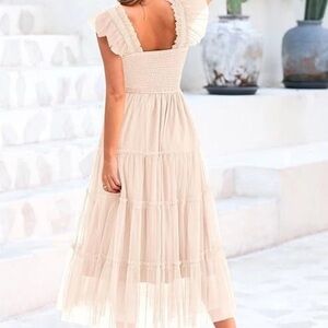 Flutter-Sleeve Smocked Maxi Dress in Cream